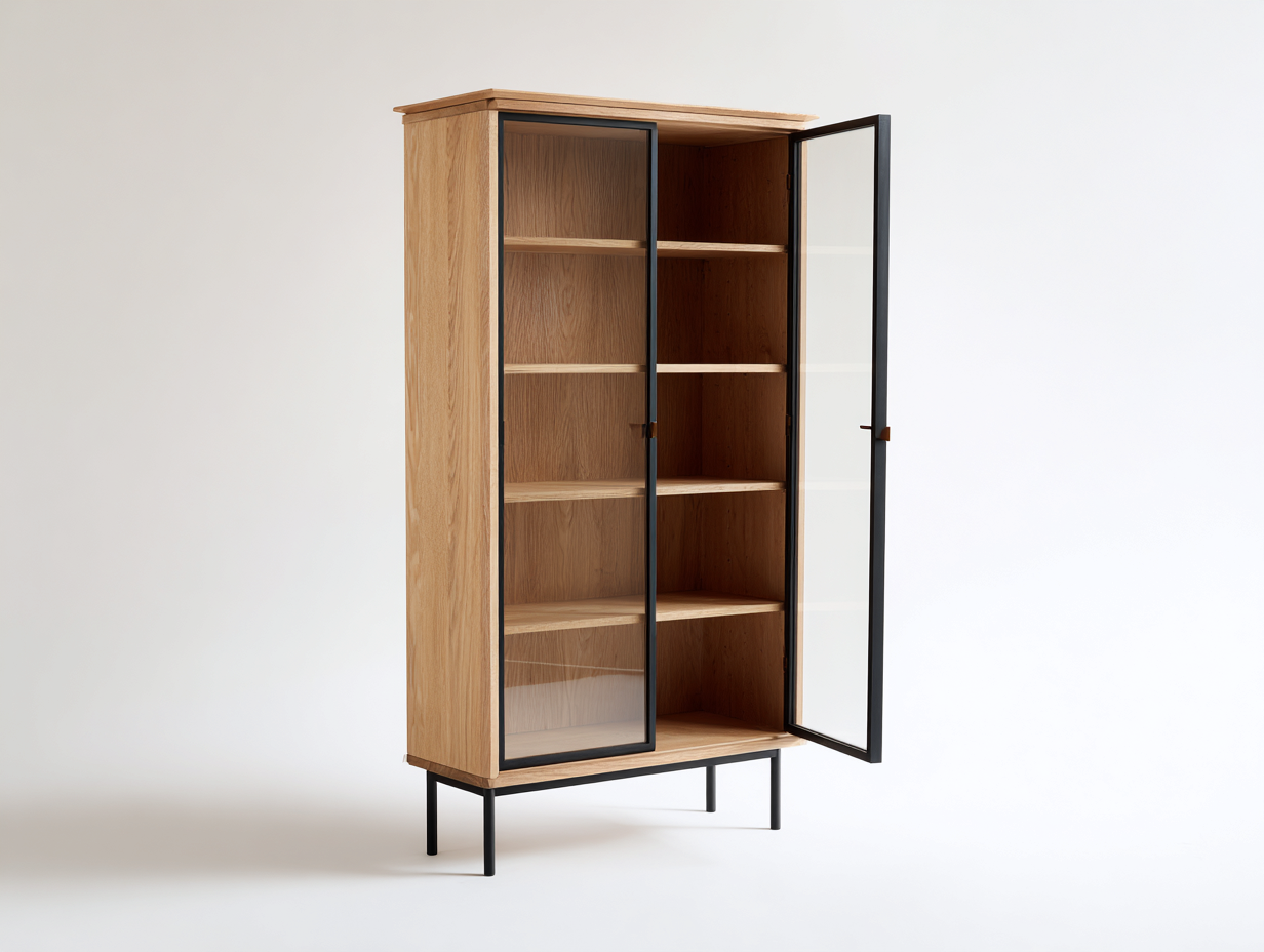 Vitrinas de madera y vidrio 100x40x150 cm - madera natural-negro - diseño moderno-Milaiohouse