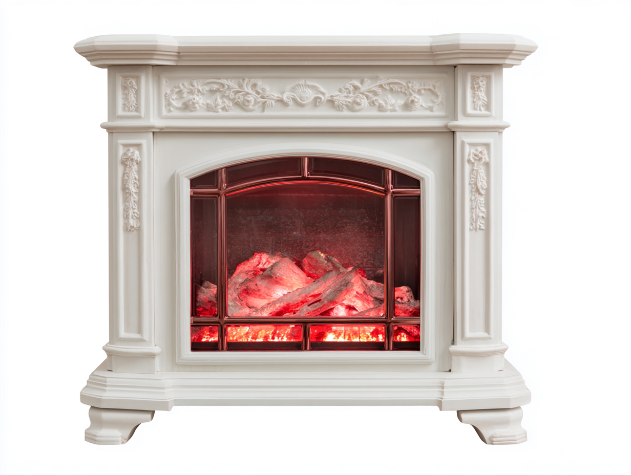 Chimeneas eléctricas de resina 115x32x92 cm - Marfil - Efecto llama LED - Estilo clásico-Milaiohouse