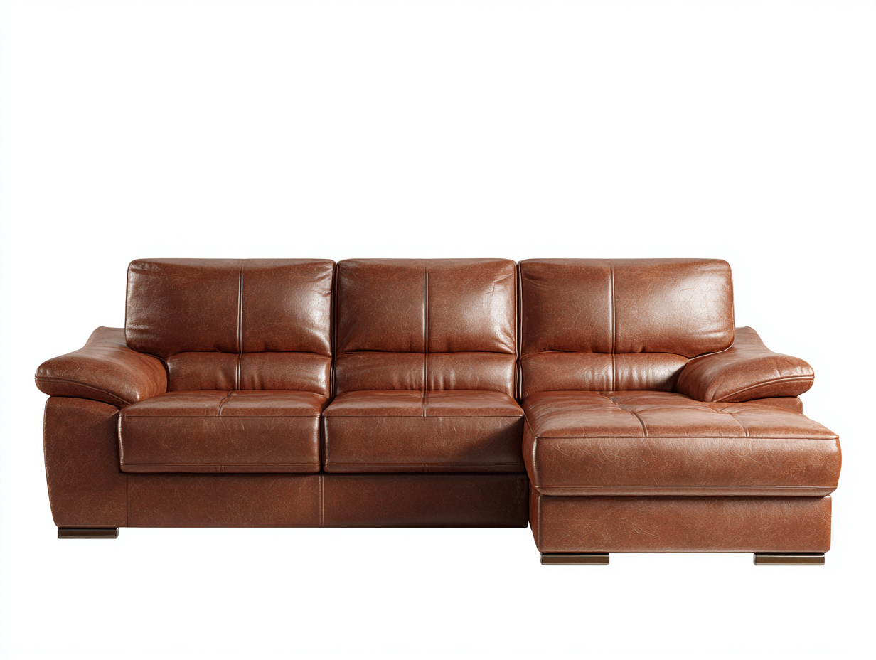 Sofás de esquina de piel sintética 255x165x88 cm marrón diseño moderno acolchado-Milaiohouse