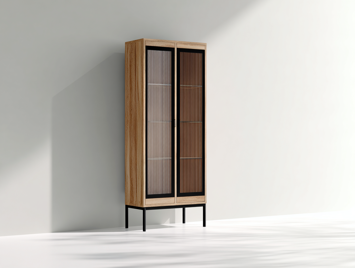 Vitrinas de madera y vidrio 90x40x190 cm marrón - diseño moderno con dos puertas-Milaiohouse