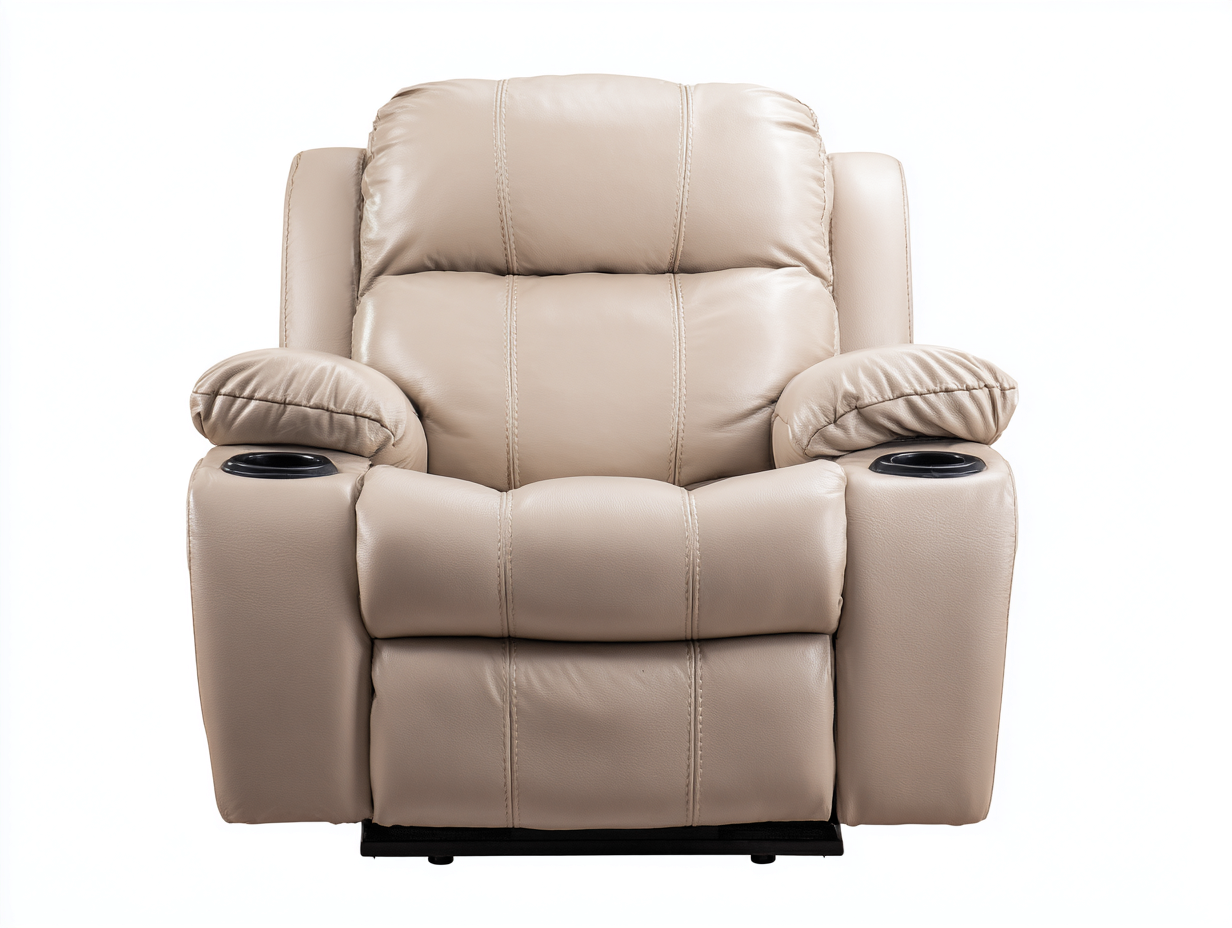 Sillones reclinables de cuero sintético 96x94x104 cm - Beige - Reclinación manual - Portavasos integrados-Milaiohouse