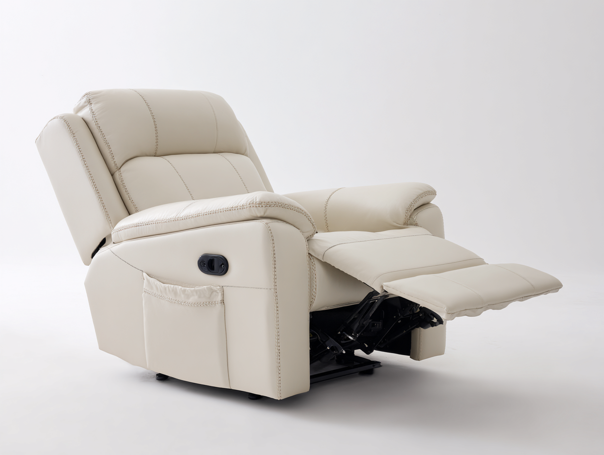 Sillón reclinable 96x92x102 cm - tapizado beige - estilo moderno con reposapiés extensible-Milaiohouse