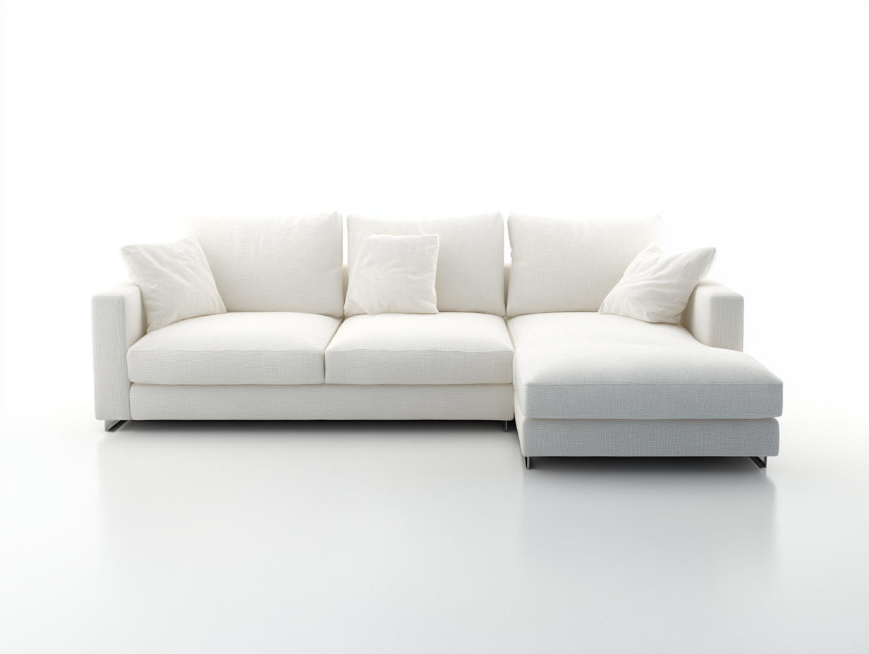 Sofás de esquina de tela 245x160x84 cm blanco diseño moderno con chaise longue-Milaiohouse