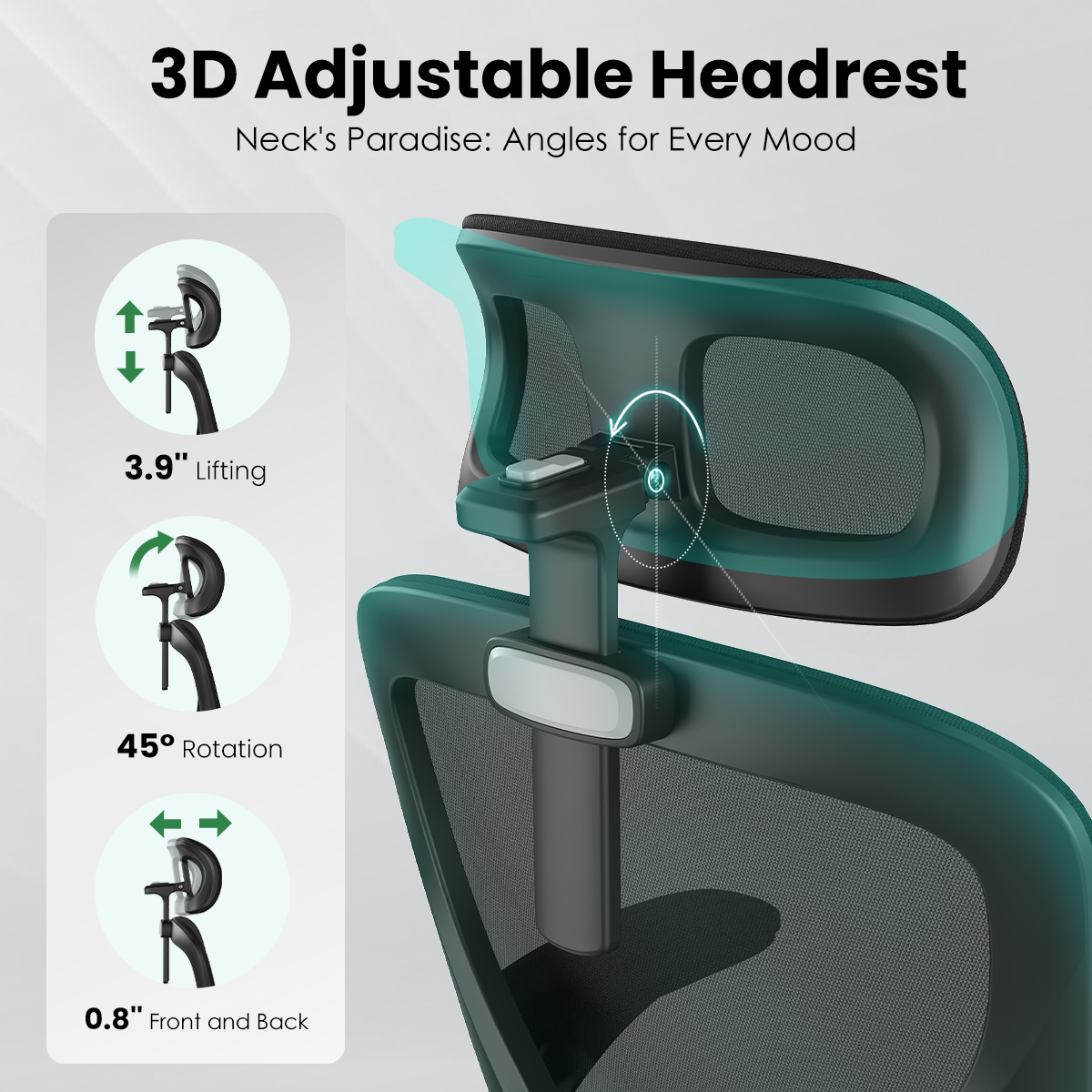 Ergonomic Office Chair, Home Office Desk Chair with Headrest, High Back Computer Chair with Armrests and Adjustable Lumbar Support for Home Office Study Room, Black