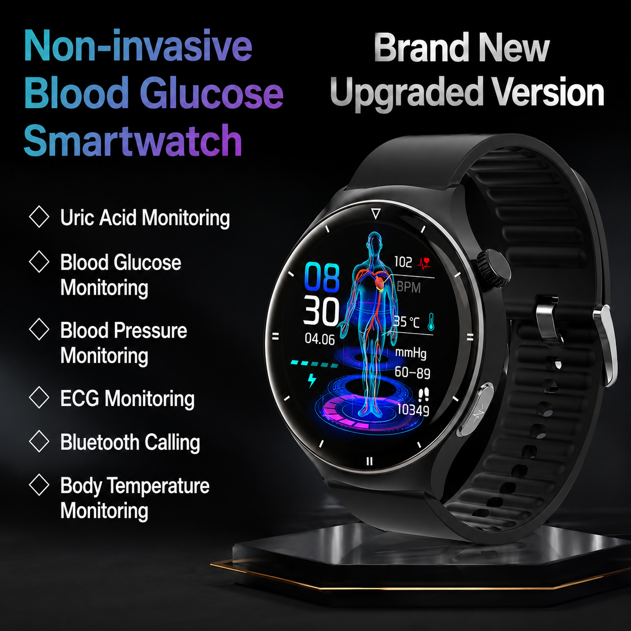 HealthWave Max - Best Medical Diagnosis Smart Watch, Blood Lipids Uric Acid Blood Glucose watch, ECG+PPG Fitness Tracker