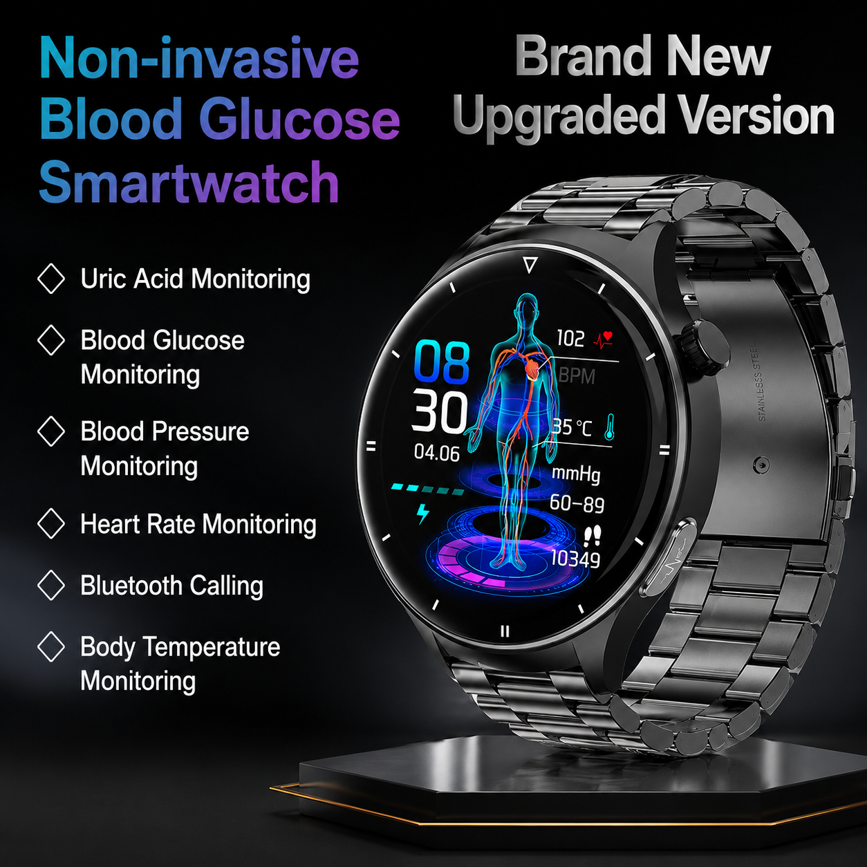 HealthWave Max - Best Medical Diagnosis Smart Watch, Blood Lipids Uric Acid Blood Glucose watch, ECG+PPG Fitness Tracker