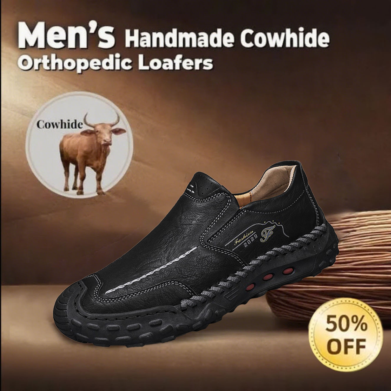 🔥Today 60% off🔥Men's latest genuine leather handmade orthopedic shoes with arch support to relieve foot pain
