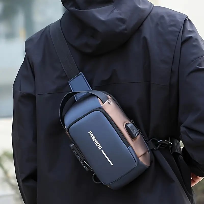 mens small motorcycle chest bag waterproof multifunctional anti theft shoulder bag with usb charging port details 2