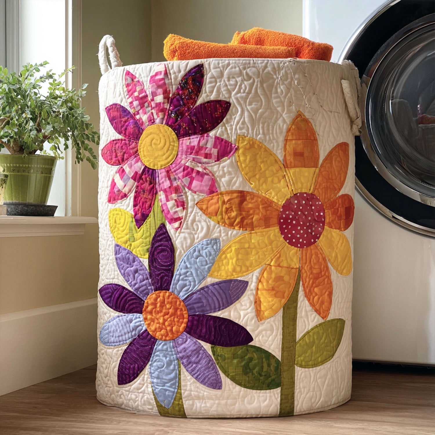 Flower Quilted Laundry Basket NCU0QN006