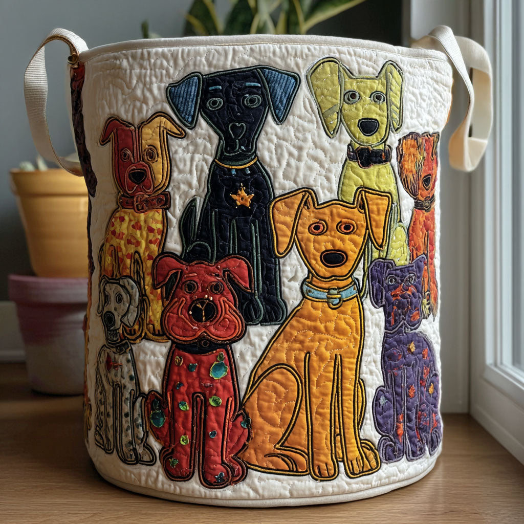 Whimsical Dog Quilted Laundry Basket NCU0QN036
