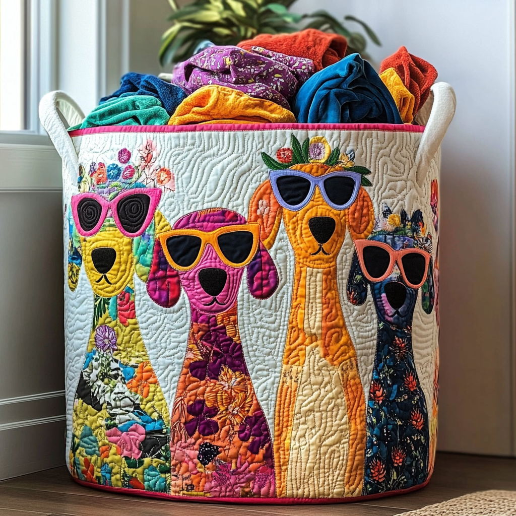 Sunny Dogs Quilted Laundry Basket NCU0DDK1308