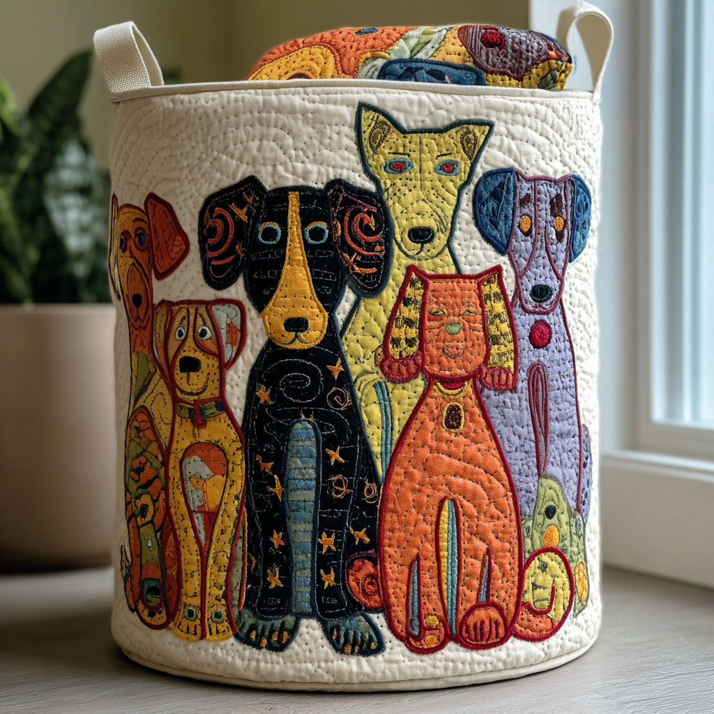 Whimsical Dog Quilted Laundry Basket NCU0QN036