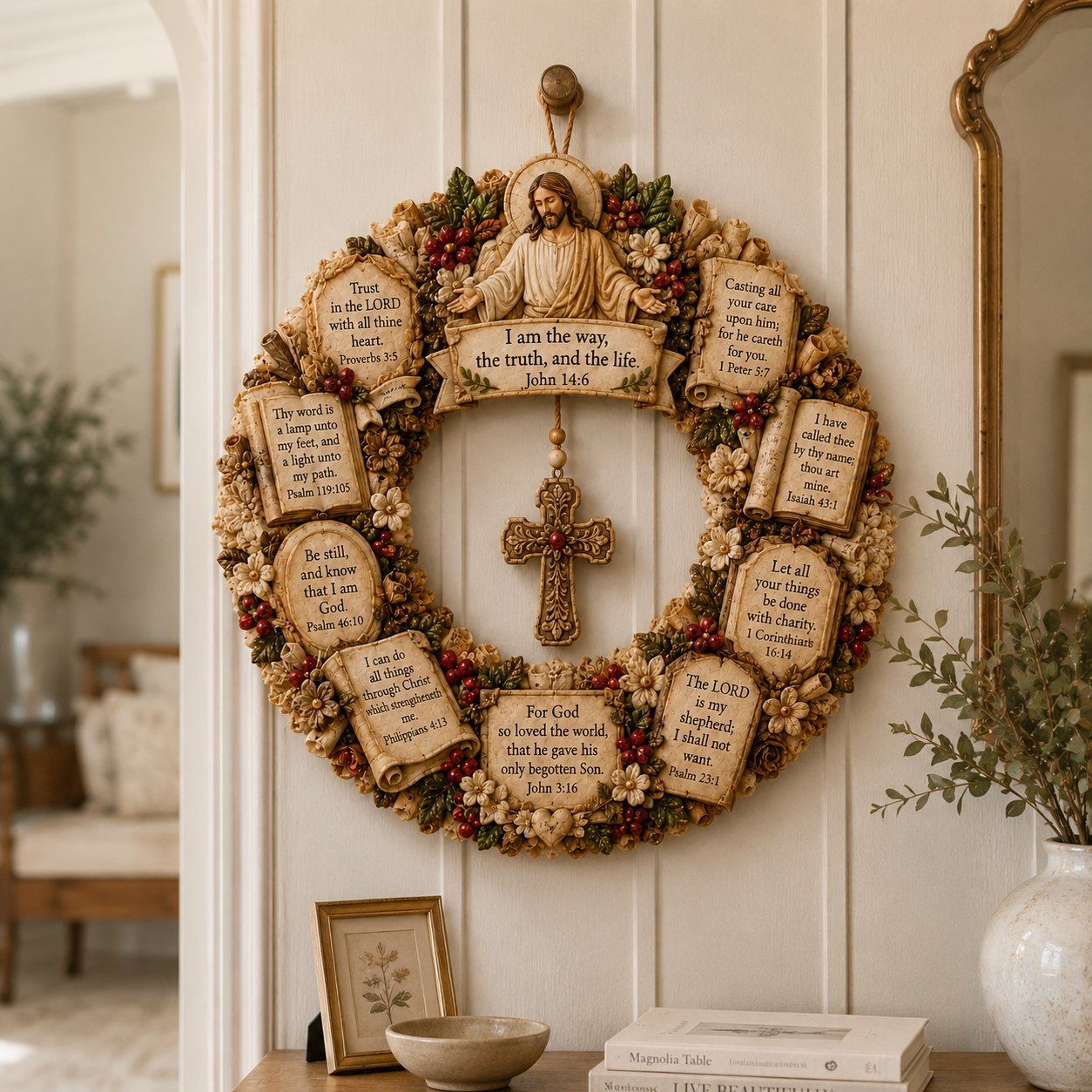 Christian wood wreath for door and wall