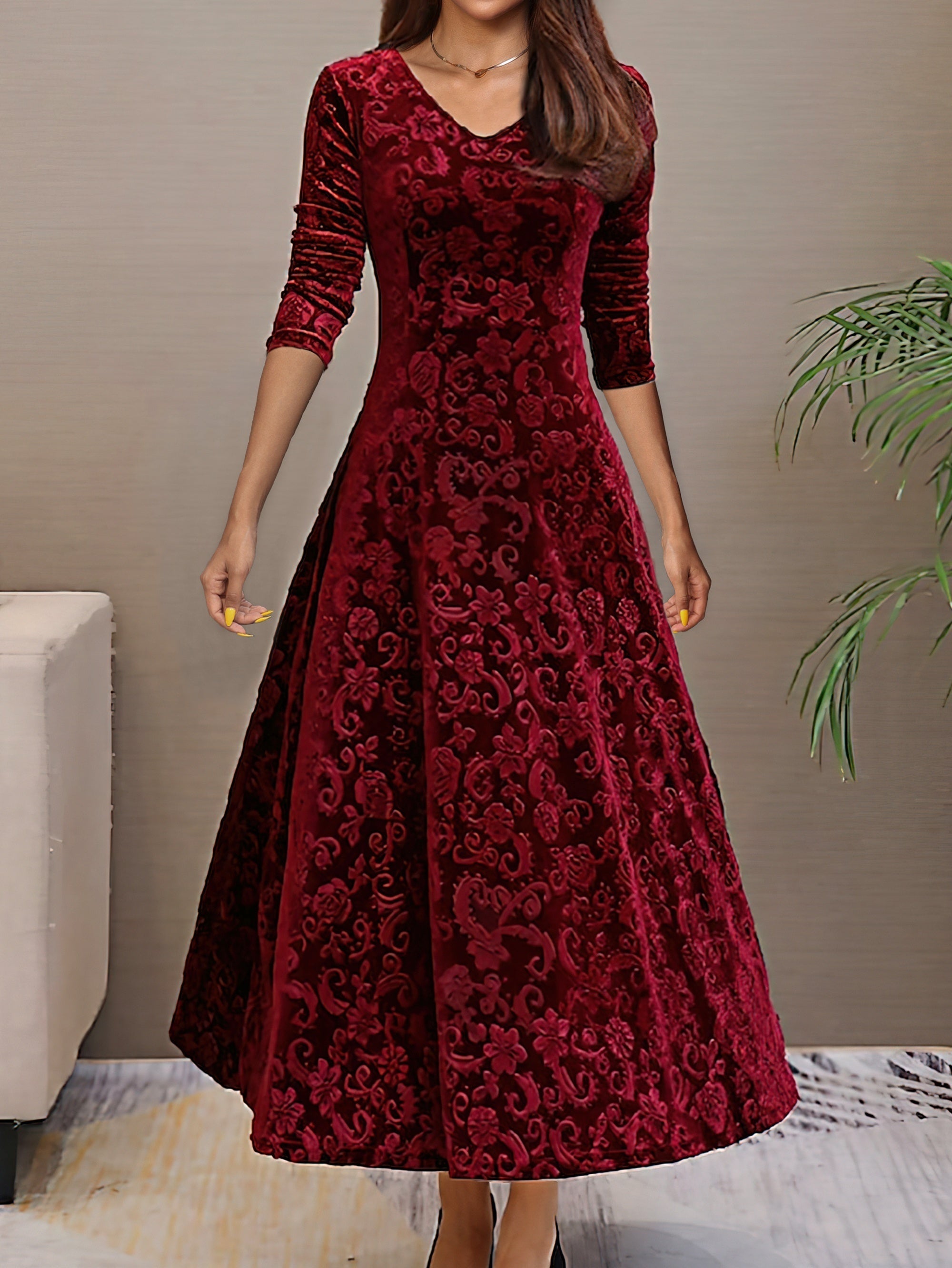 Anny™ - Elegantes Festkleid aus Samt mit V-Ausschnitt
