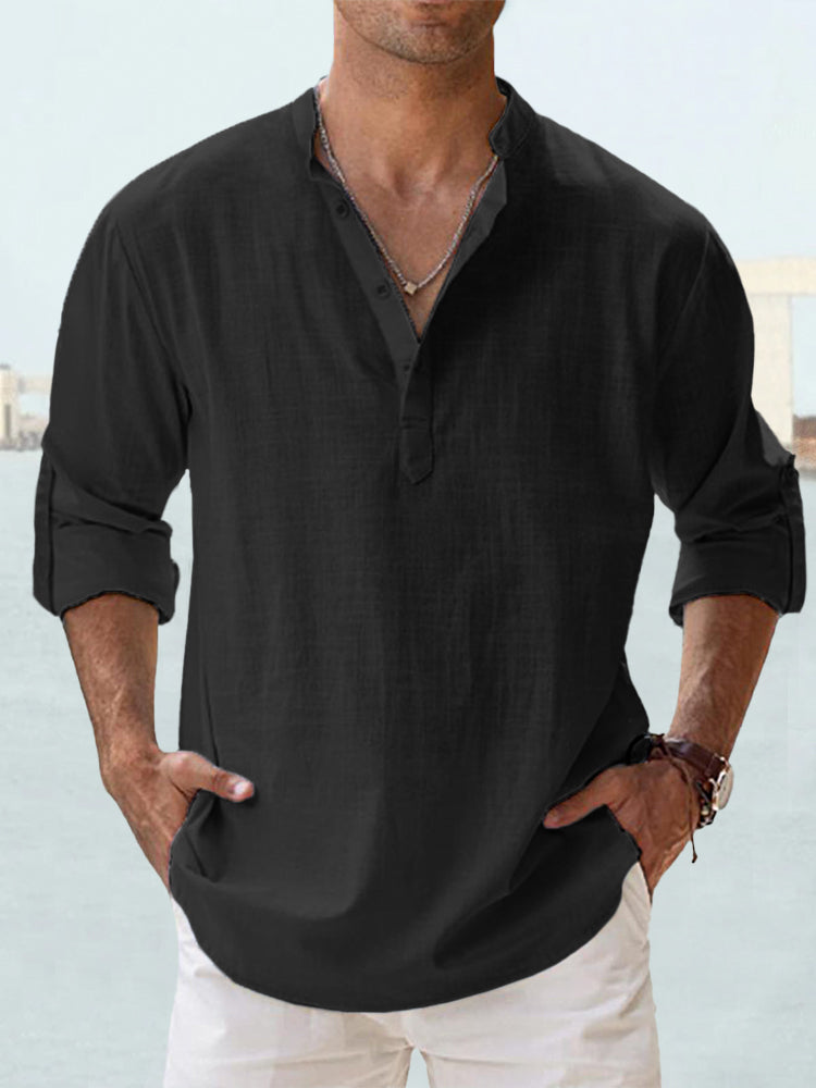 Men's  Summer Cotton Linen Casual Long Sleeve Shirt