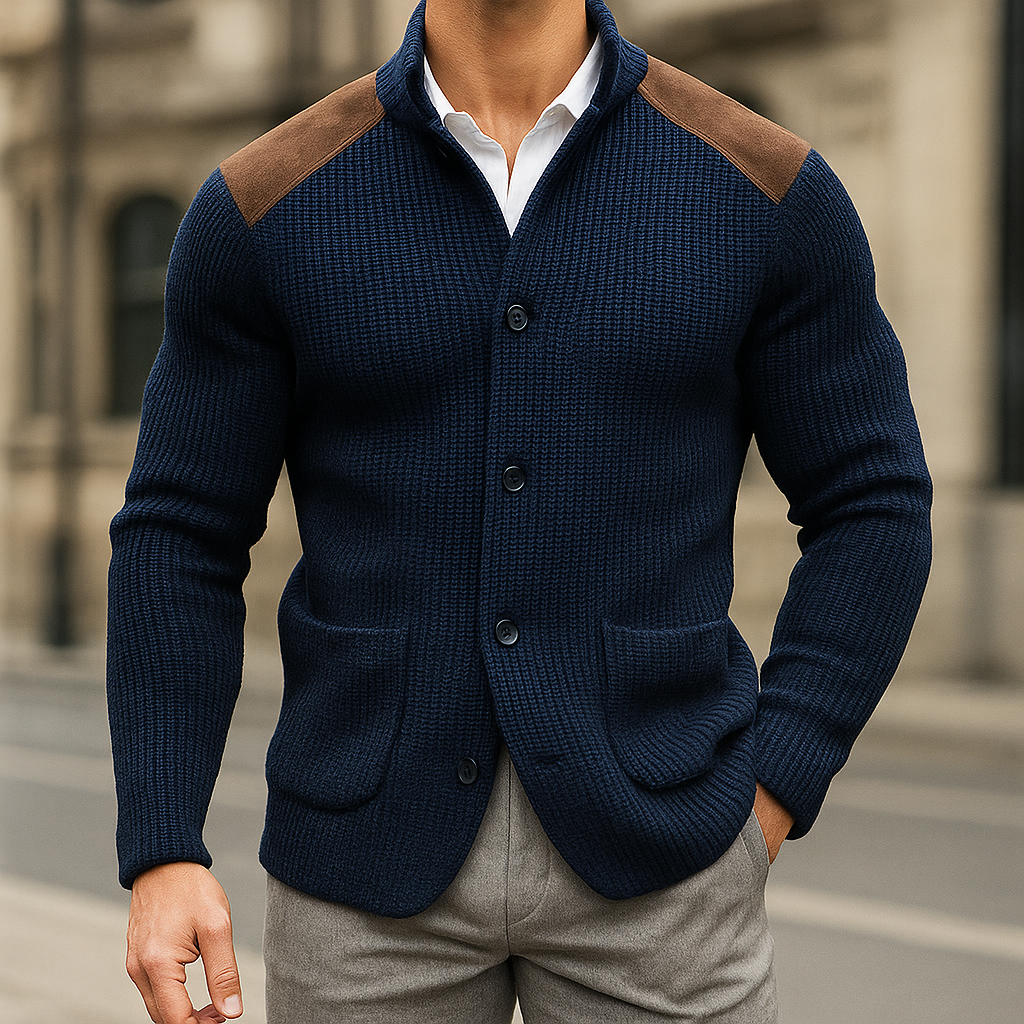 Mershinvel™ Gestrickter Blazer für Herren mit Wildleder-Schulterbesatz