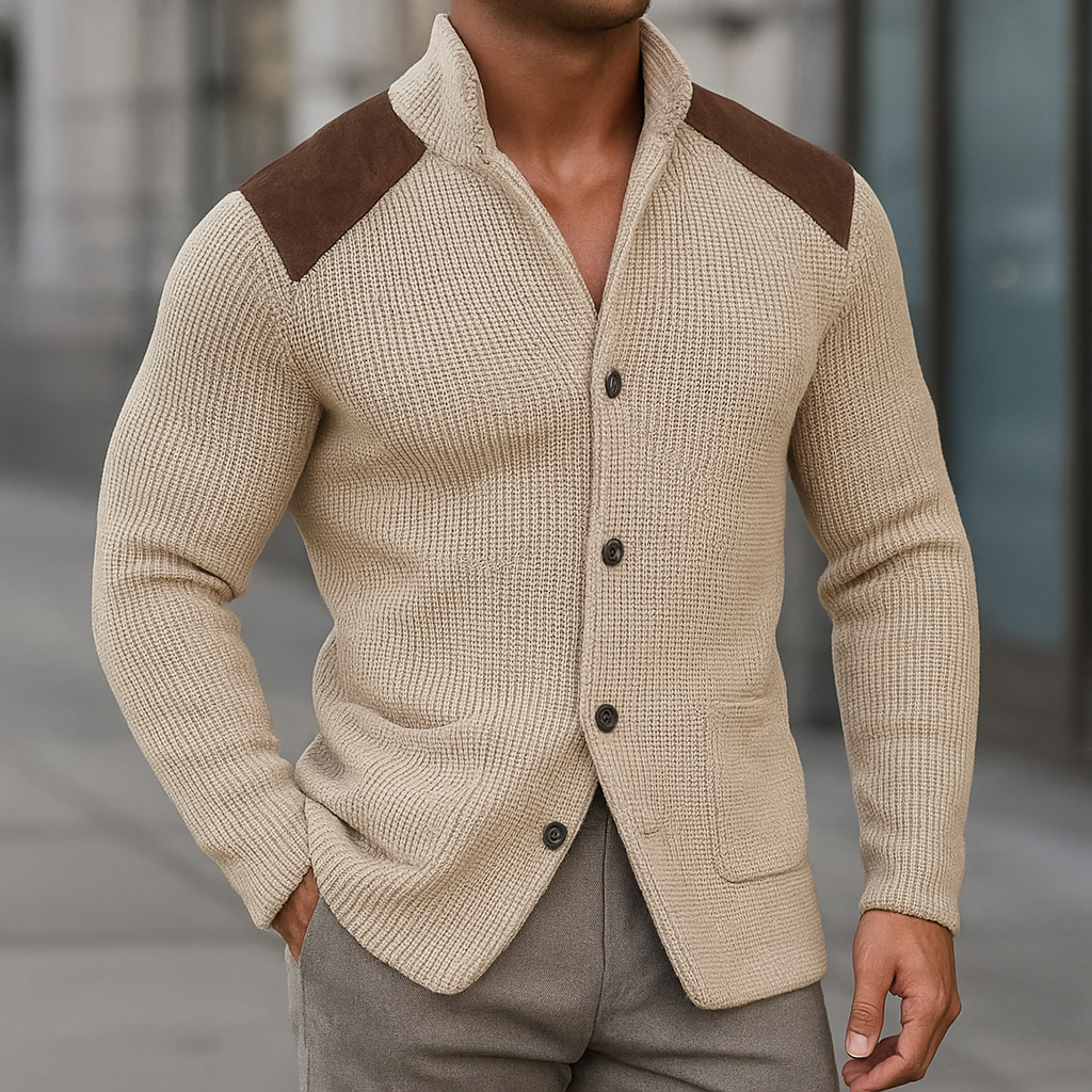 Mershinvel™ Gestrickter Blazer für Herren mit Wildleder-Schulterbesatz