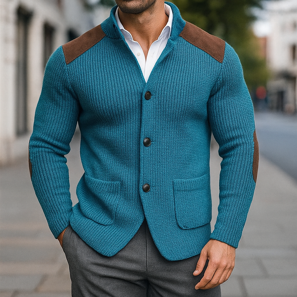 Mershinvel™ Gestrickter Blazer für Herren mit Wildleder-Schulterbesatz