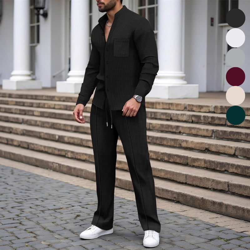 ⏳Zeitlich begrenztes Angebot⏰Freizeitliches Waffelhemd und Hose für Herren, 2-teiliges Set