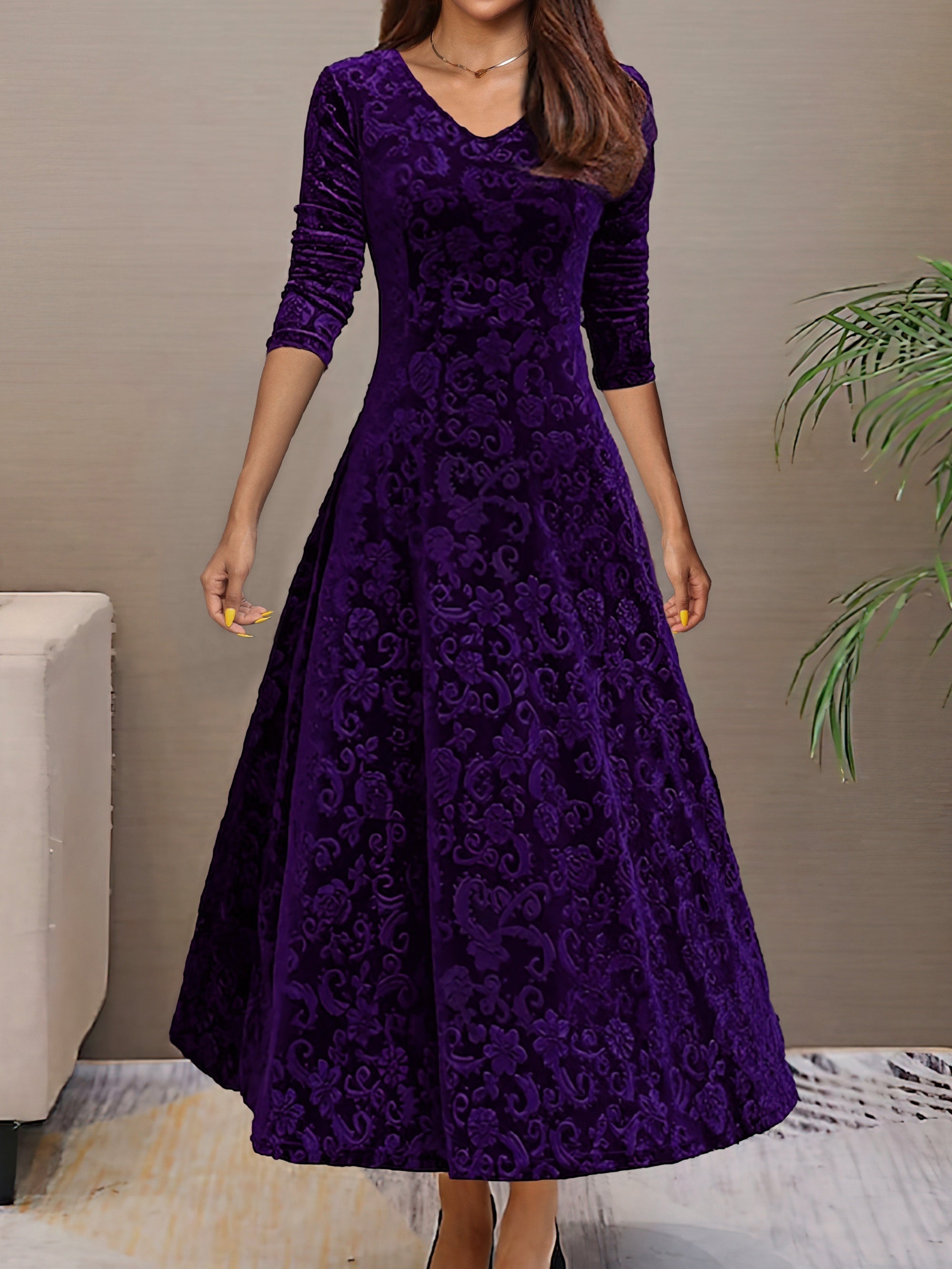 Anny™ - Elegantes Festkleid aus Samt mit V-Ausschnitt