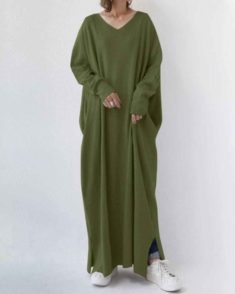 Serenya™ - Modisches Kleid mit langen Ärmeln und V-Ausschnitt