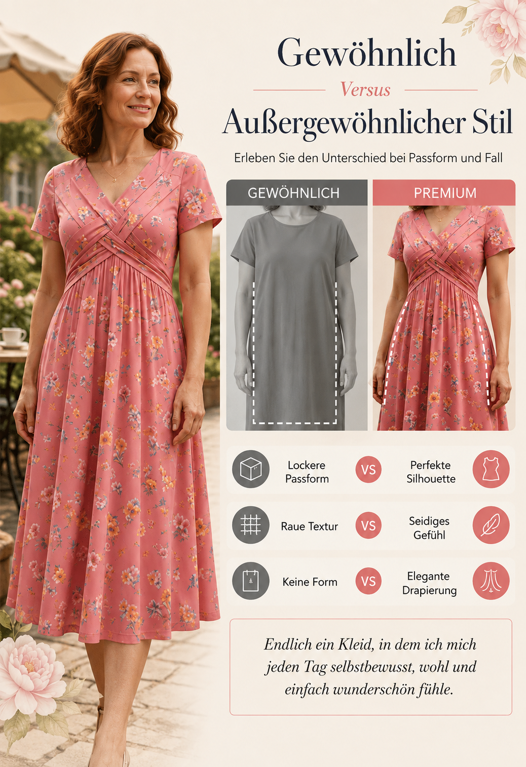 Sale – Damen Blumenkleid mit V-Ausschnitt und geraffter Taille
