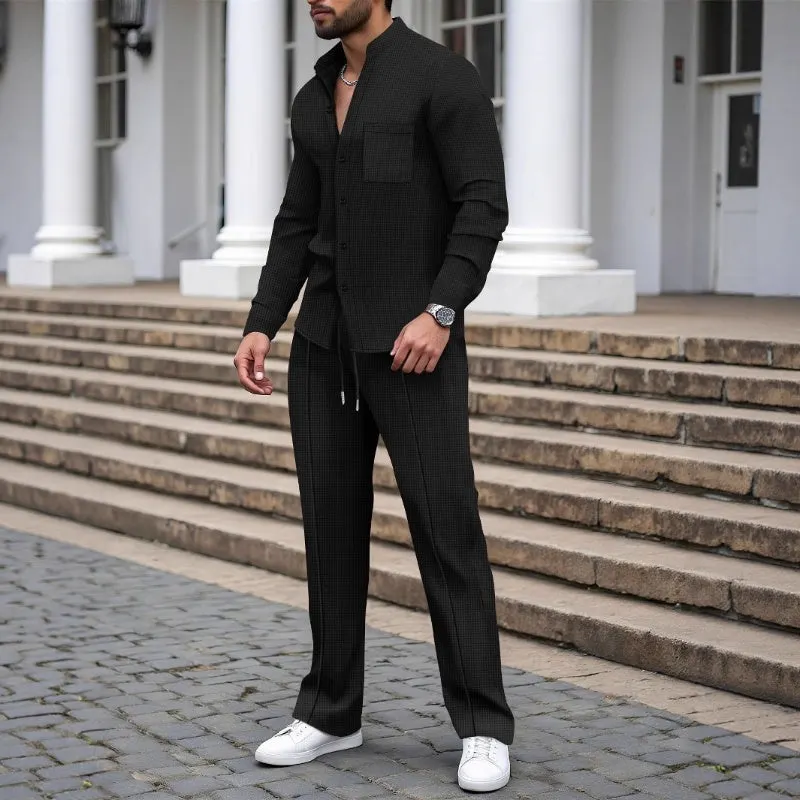 ⏳Zeitlich begrenztes Angebot⏰Freizeitliches Waffelhemd und Hose für Herren, 2-teiliges Set