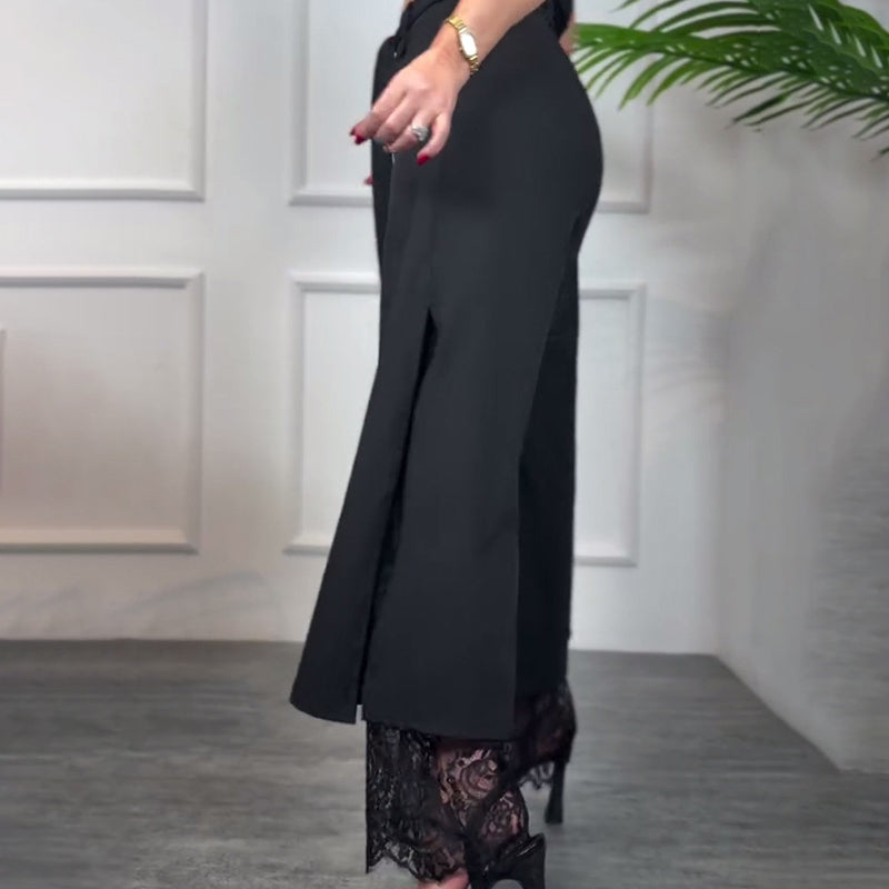 Lacera™ – Stilvolle Weitbein-Hose mit Transparentem Spitzeneinsatz