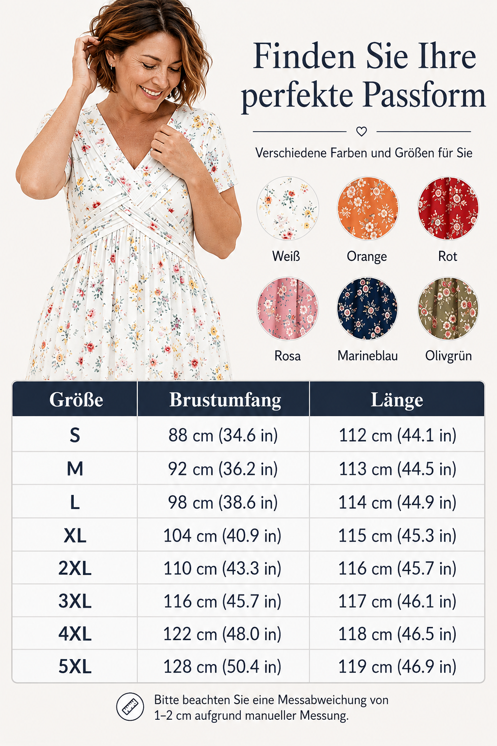Sale – Damen Blumenkleid mit V-Ausschnitt und geraffter Taille