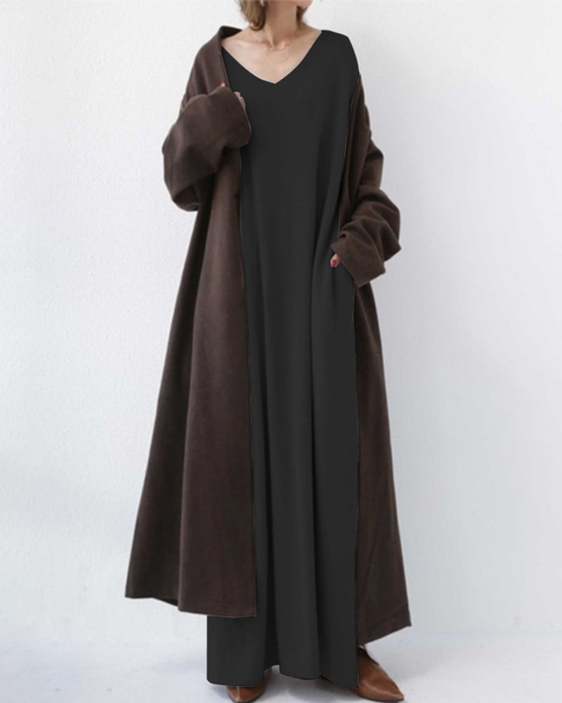 Serenya™ - Modisches Kleid mit langen Ärmeln und V-Ausschnitt