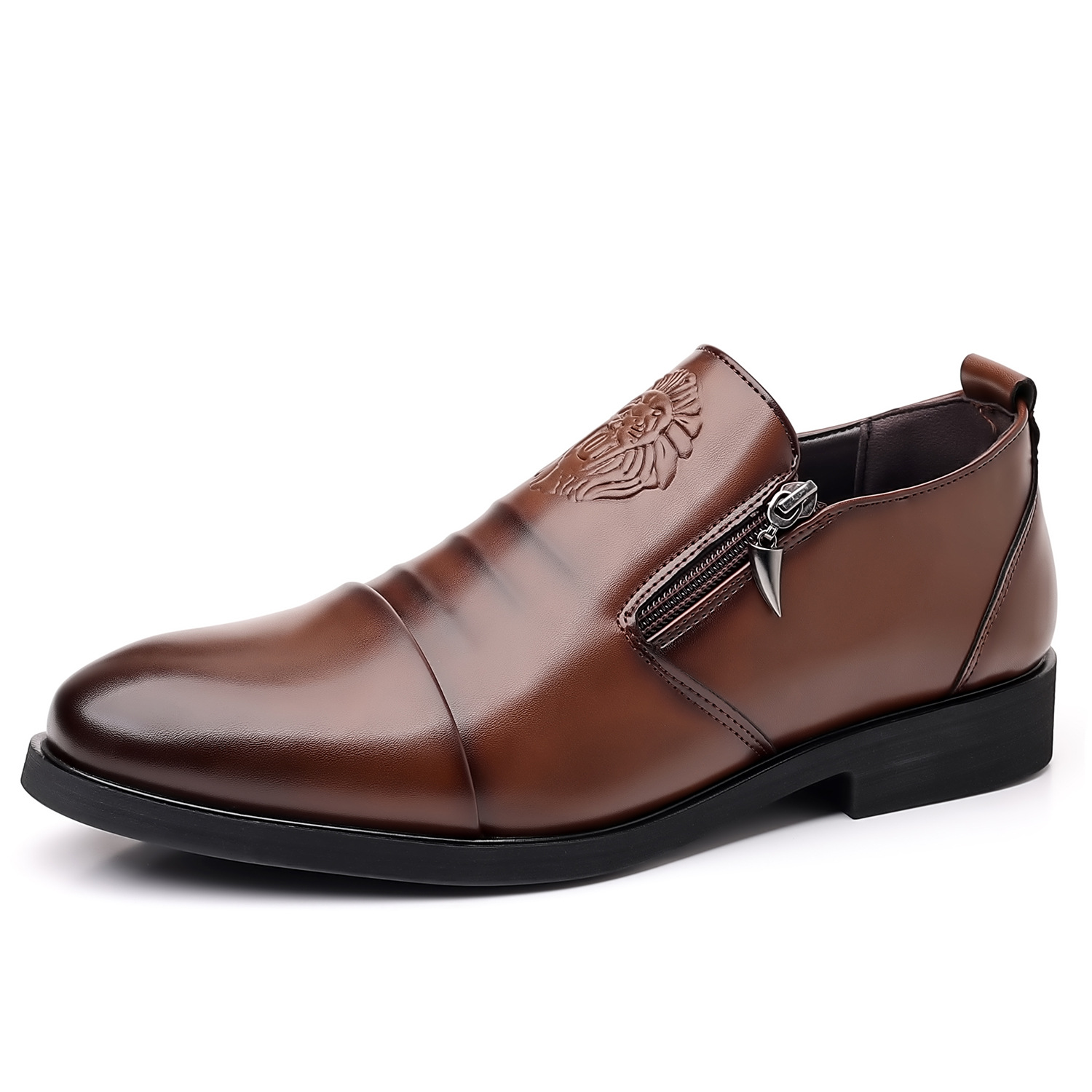 Handgeprägte Leder-Kurzstiefel mit Reißverschluss