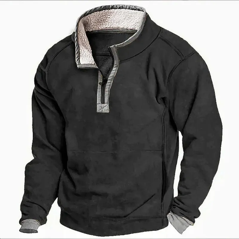 Premium Herren Kaschmir-Sweatshirt – Edler Stehkragen & Brusttasche