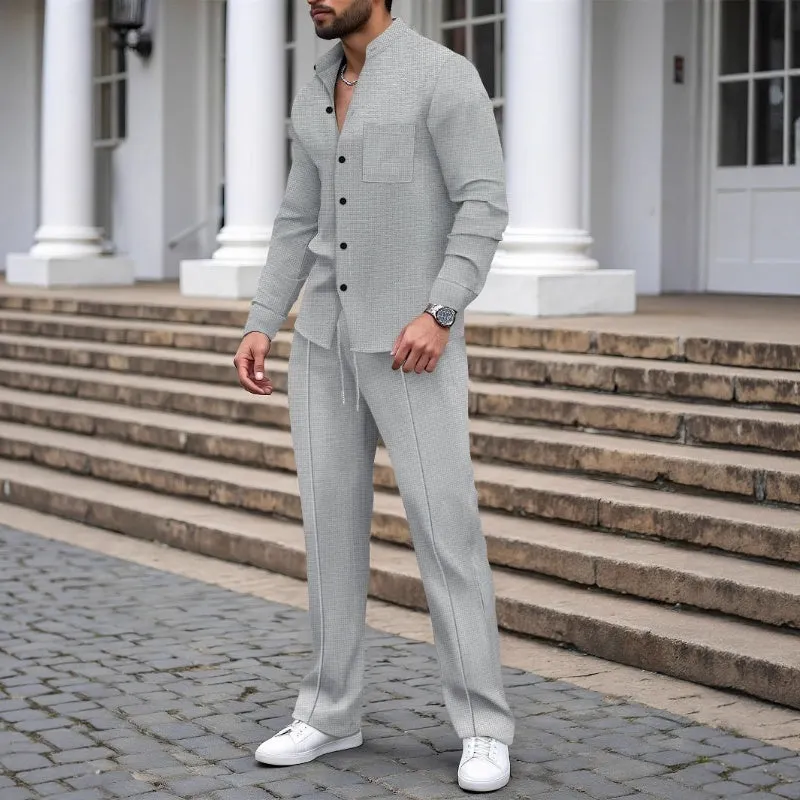 ⏳Zeitlich begrenztes Angebot⏰Freizeitliches Waffelhemd und Hose für Herren, 2-teiliges Set