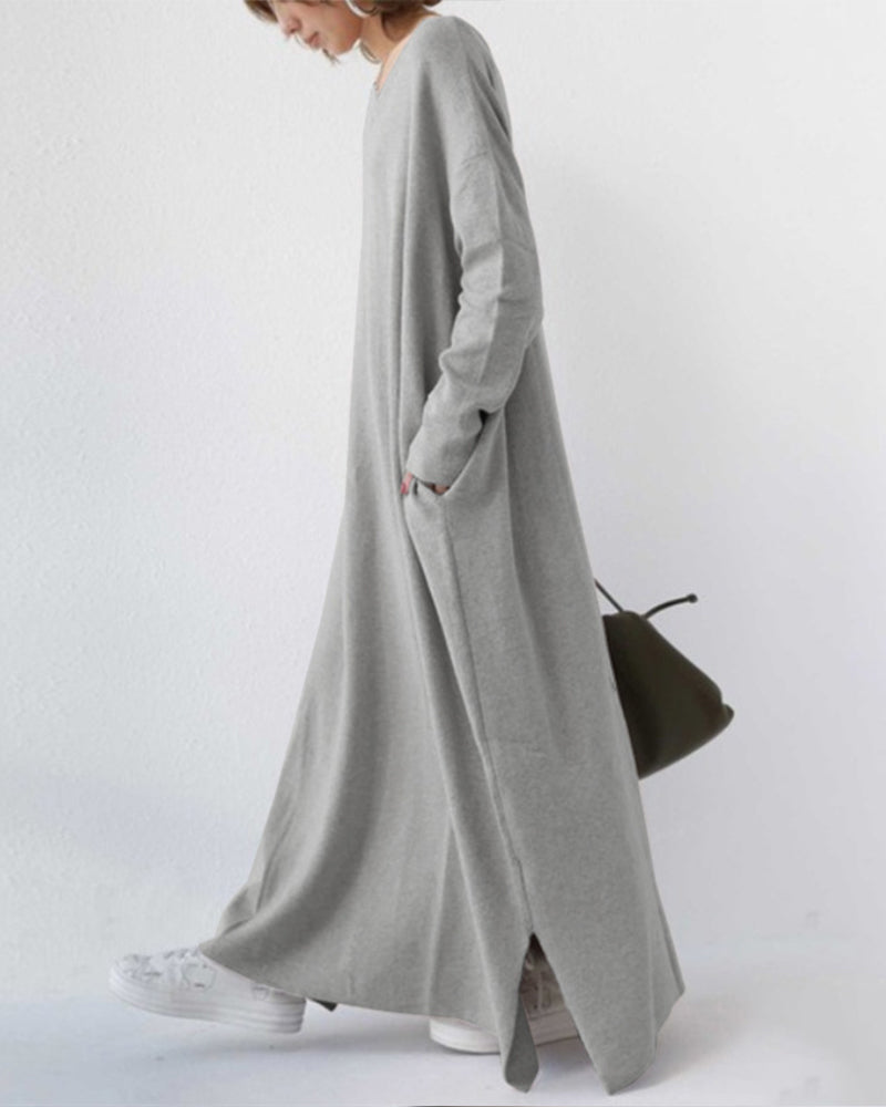 Serenya™ - Modisches Kleid mit langen Ärmeln und V-Ausschnitt