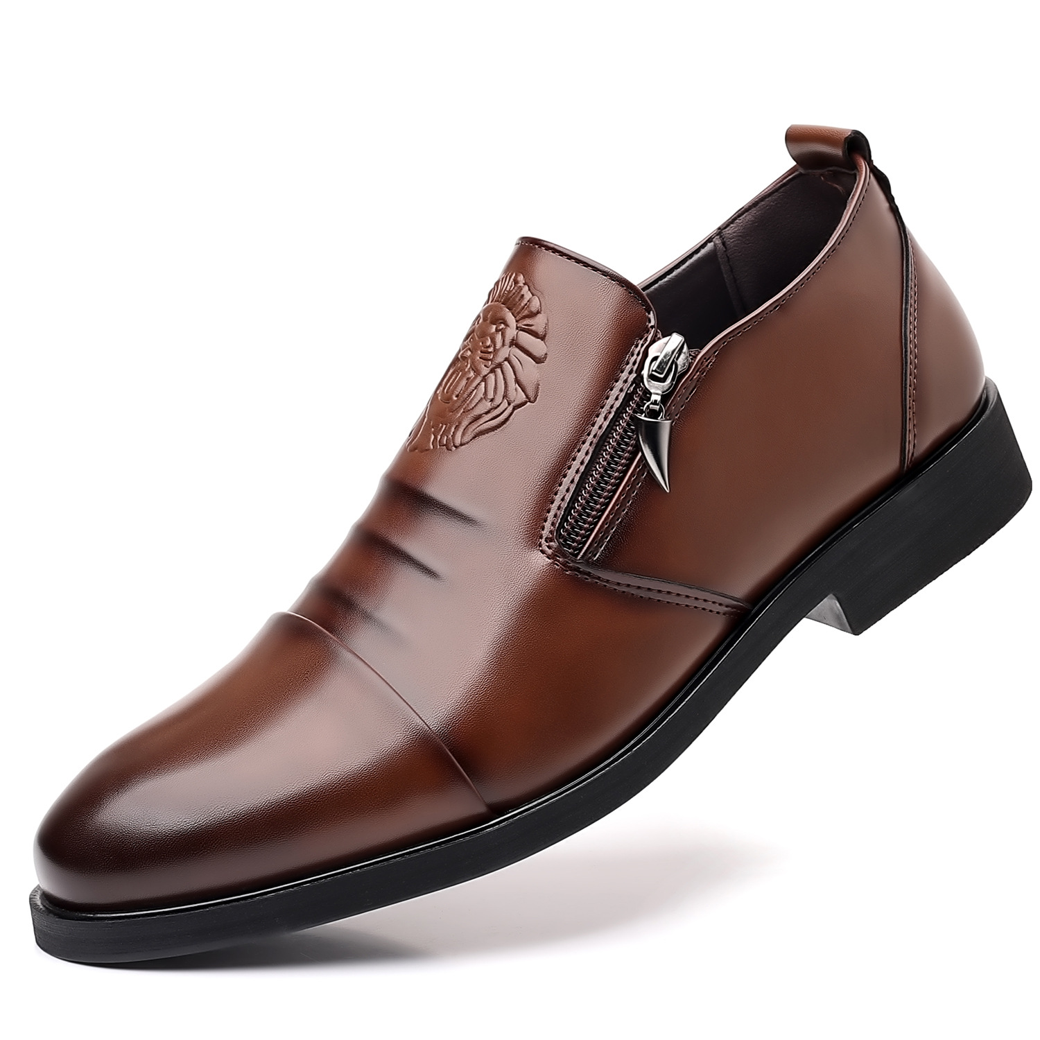 Handgeprägte Leder-Kurzstiefel mit Reißverschluss