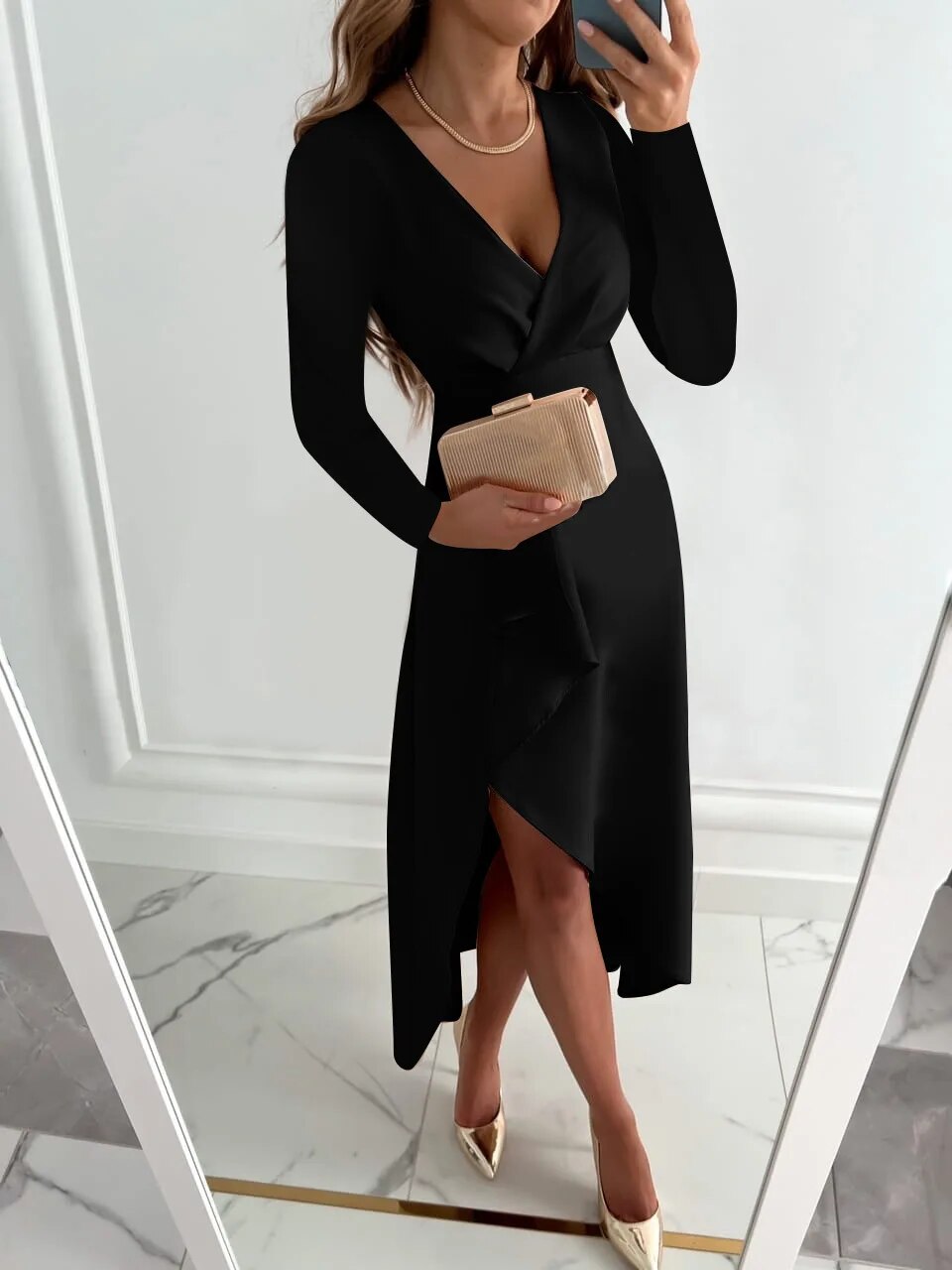Jurey™ – Elegantes Midikleid mit V-Ausschnitt und Schlitzdesign