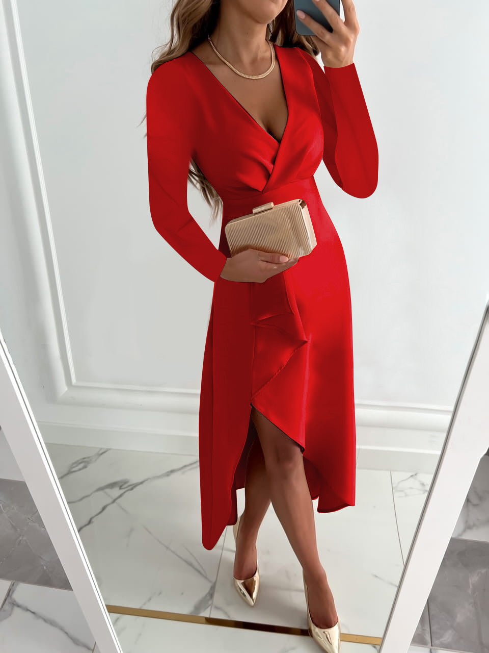 Jurey™ – Elegantes Midikleid mit V-Ausschnitt und Schlitzdesign