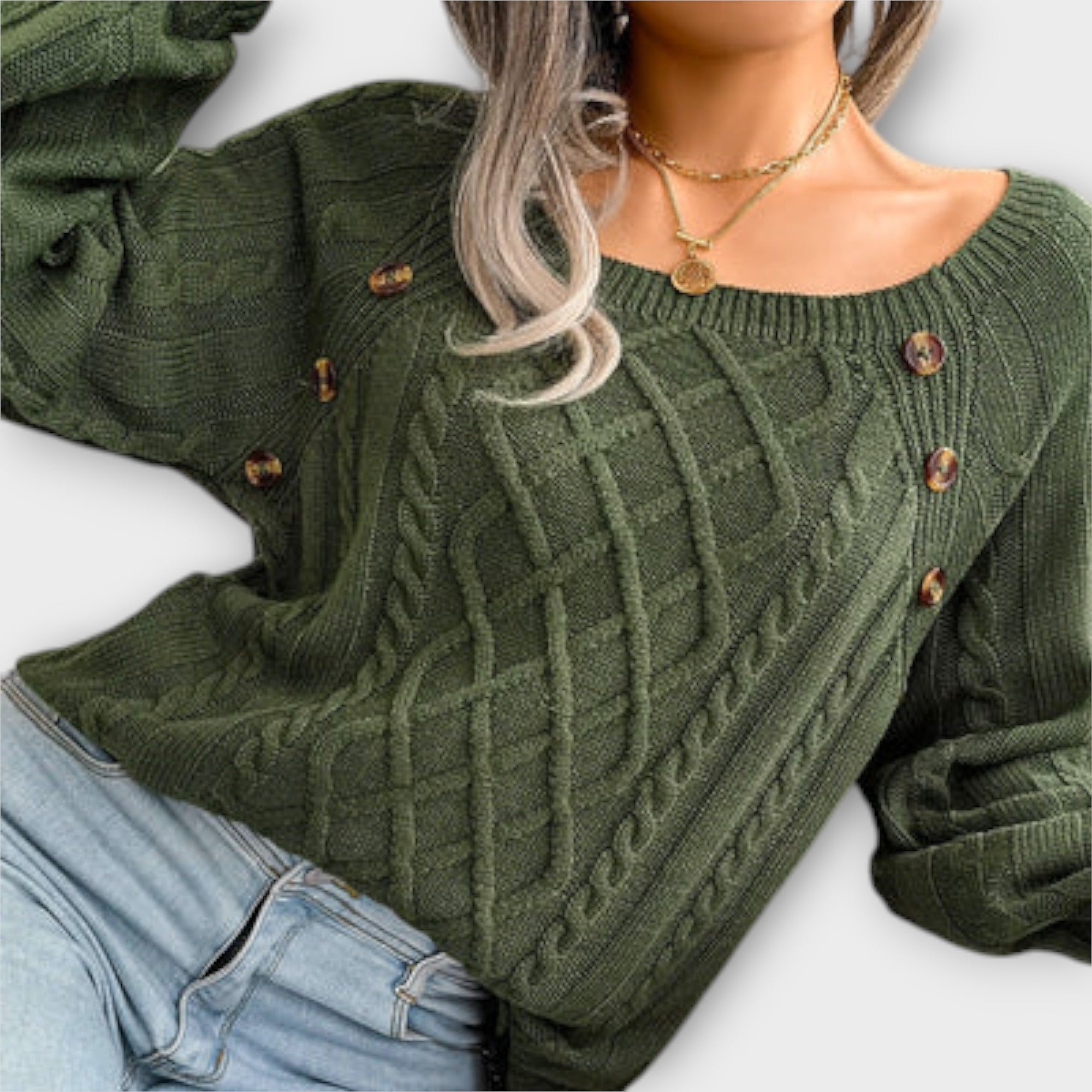 Eleganter Zopfmuster-Pullover – Mit Knopfdetails