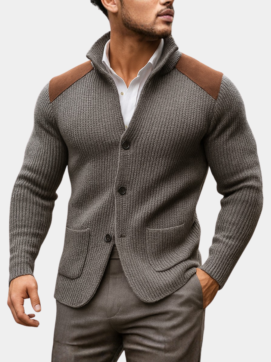 Mershinvel™ Gestrickter Blazer für Herren mit Wildleder-Schulterbesatz