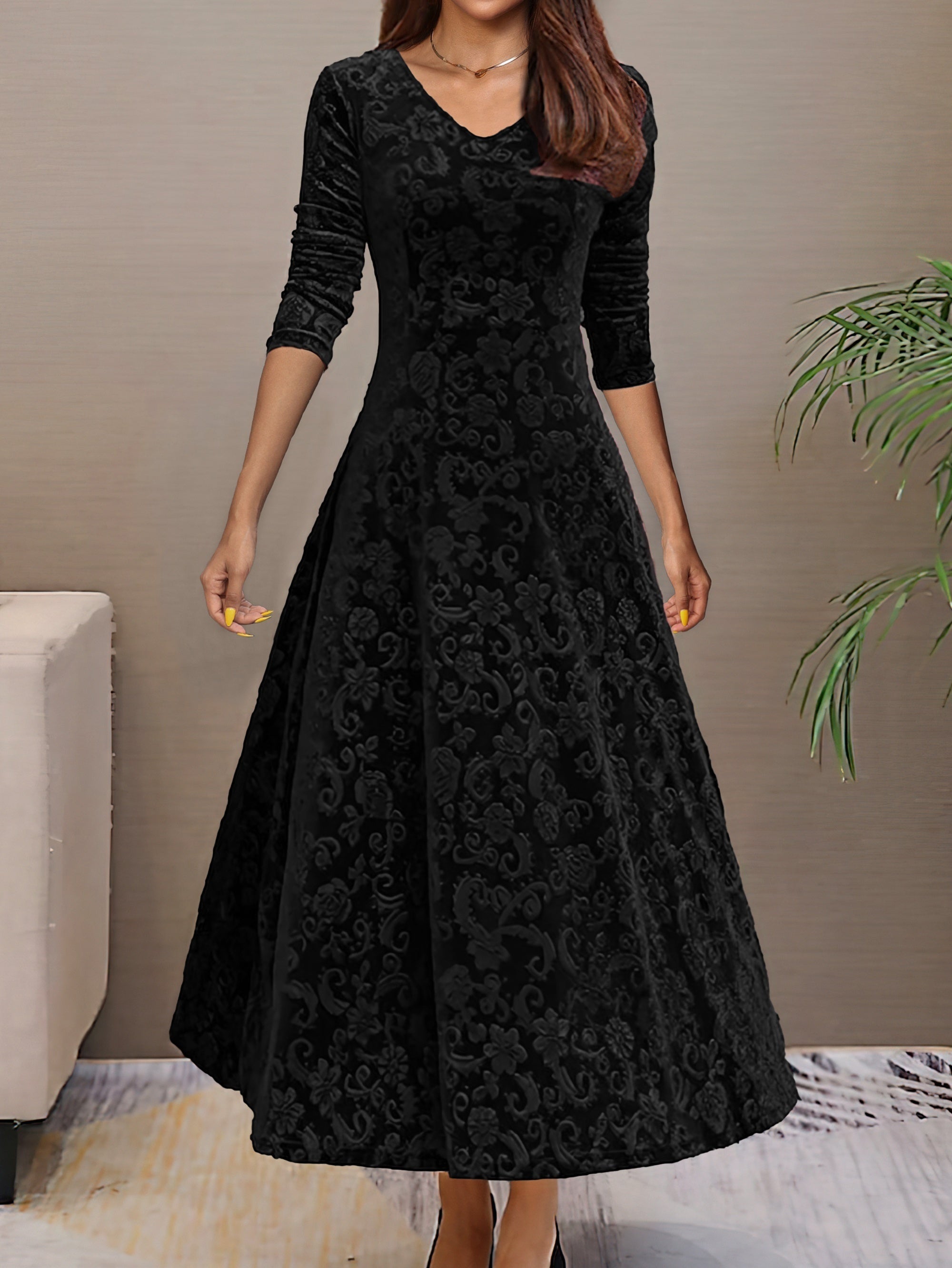 Anny™ - Elegantes Festkleid aus Samt mit V-Ausschnitt