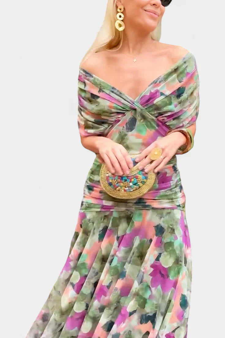 Florayne™ - Elegantes Fließendes Midikleid mit V-Ausschnitt