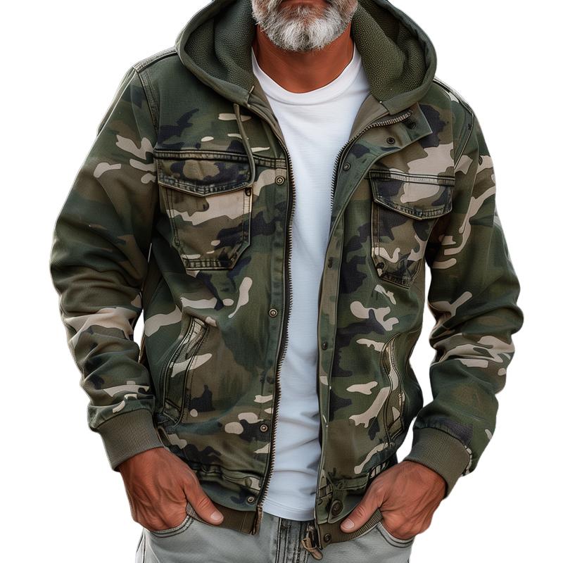 Fabian™ - Kamuflasjefarget cargojakke for menn - Med hette og flerlommedesign