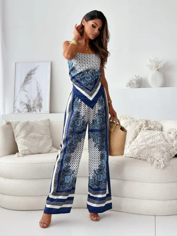 Solura™ - Stylish Two-Piece Set with Blouse Knot & Pants