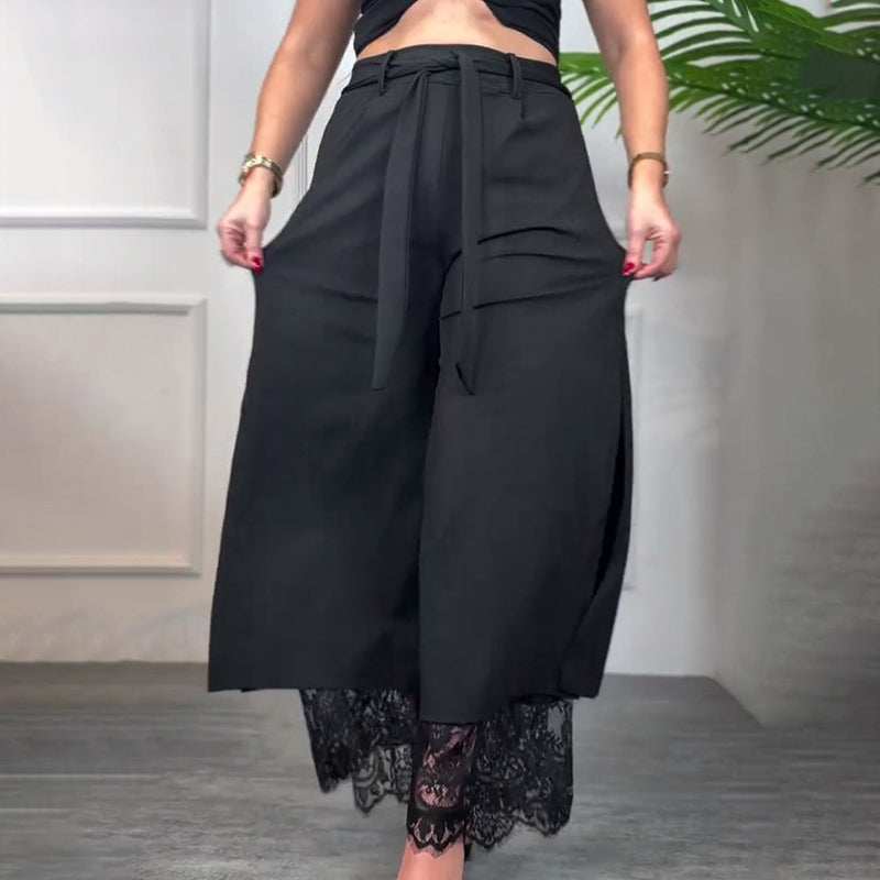 Lacera™ – Pantalon large élégant avec insert en dentelle transparente