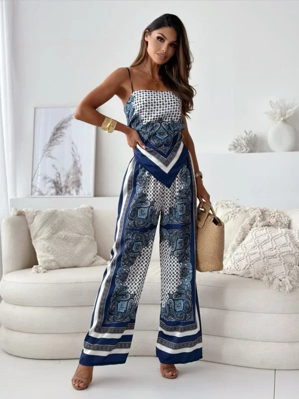 Solura™ - Stylish Two-Piece Set with Blouse Knot & Pants