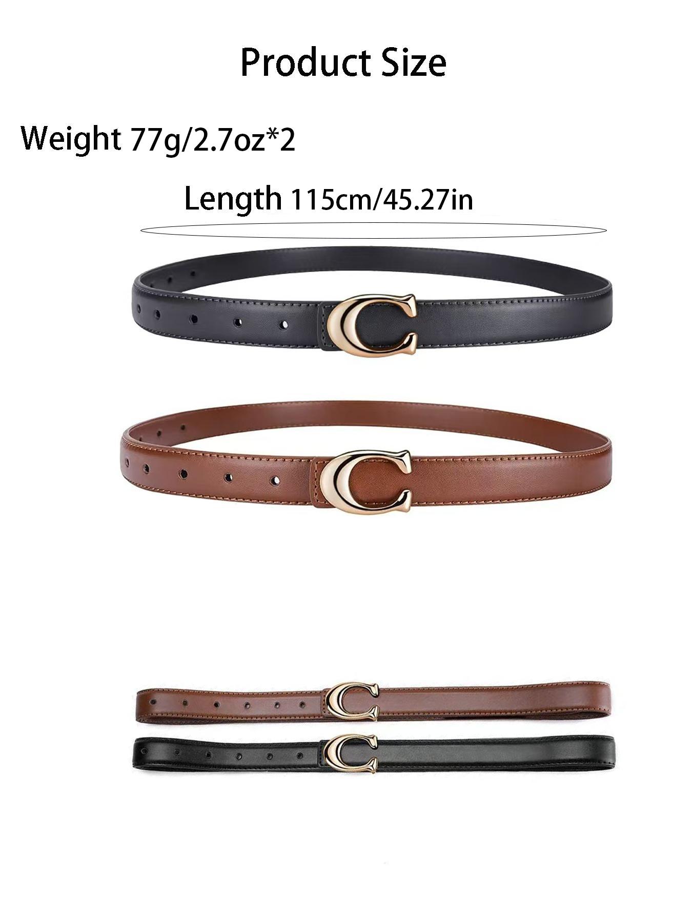 2pcs Women's New Fashion Belt, C-Shaped Alloy Buckle Design, Belt With Buckle, Casual Thin Waistband, Skinny Belts, Casual Trendy Waistband, Suitable for Jeans, Suits, Dresses, Versatile Fashion Belt 2pcs Women's New Fashion Belt, C-Shaped Alloy Buckle Design, Belt With Buckle, Casual Thin Waistband, Skinny Belts, Casual Trendy Waistband, Suitable for Jeans, Suits, Dresses, Versatile Fashion Belt