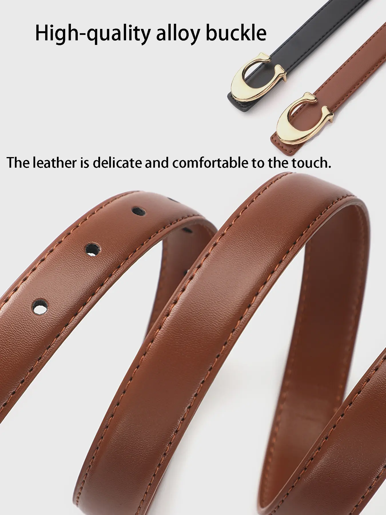 2pcs Women’s Skinny Belt C-Shaped Alloy Buckle, PU, 105–115cm