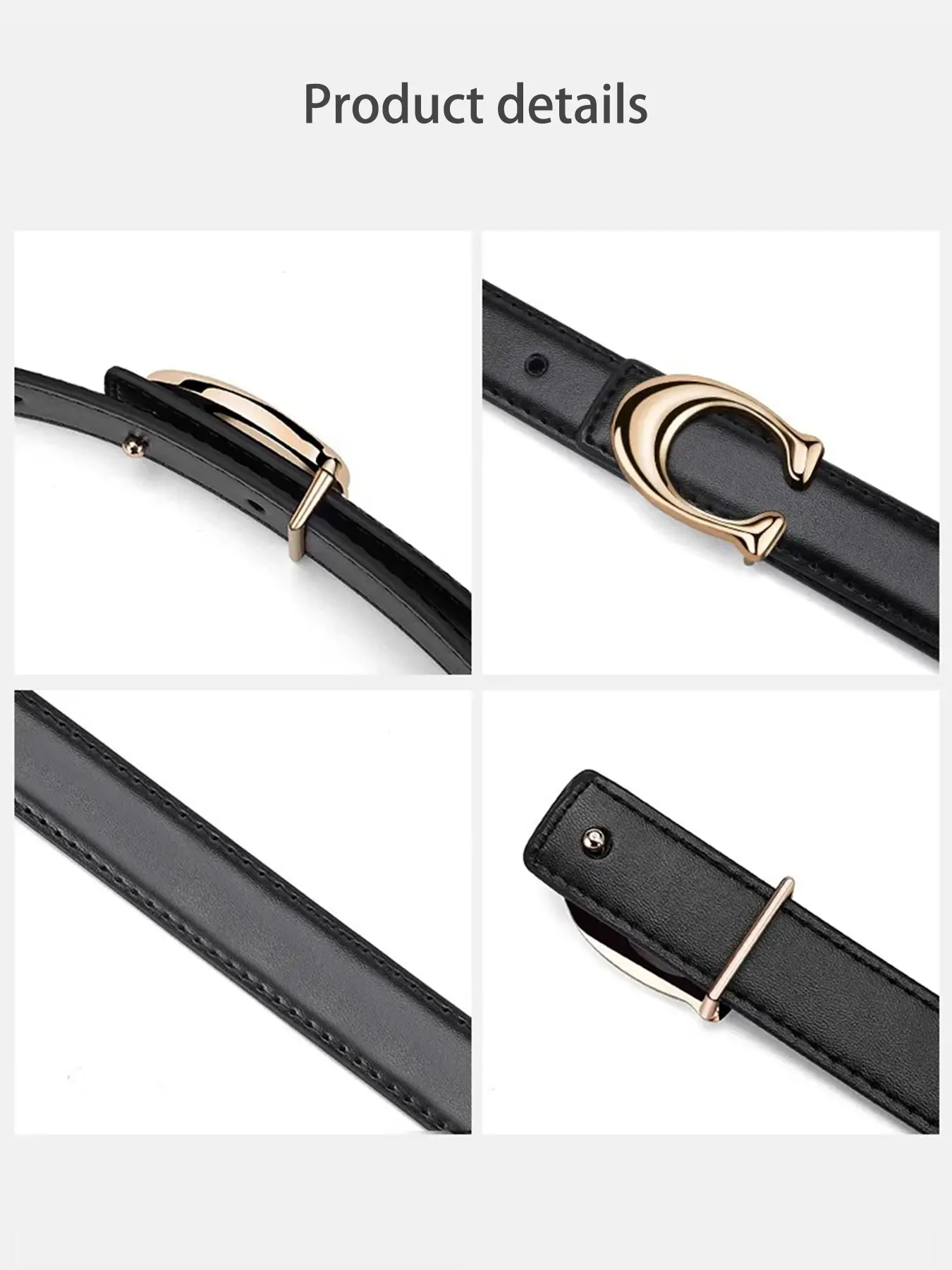 2pcs Women’s Skinny Belt C-Shaped Alloy Buckle, PU, 105–115cm