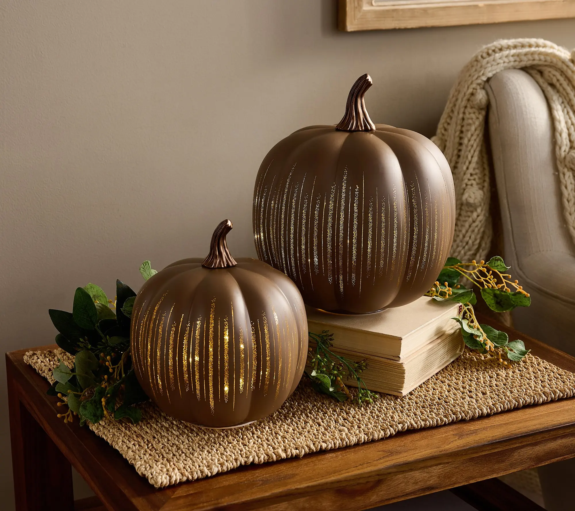 Illuminated Starry Night Glass Pumpkins by Valerie