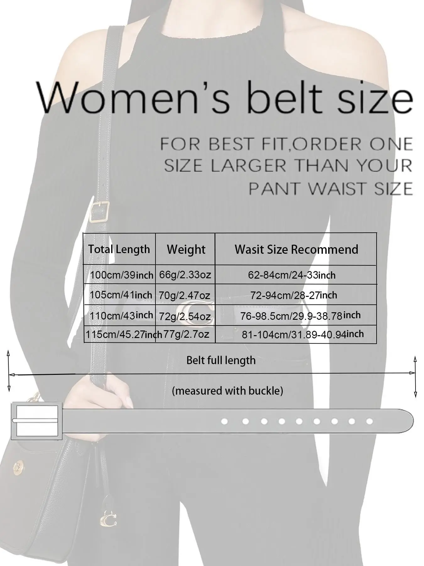 2pcs Women’s Skinny Belt C-Shaped Alloy Buckle, PU, 105–115cm